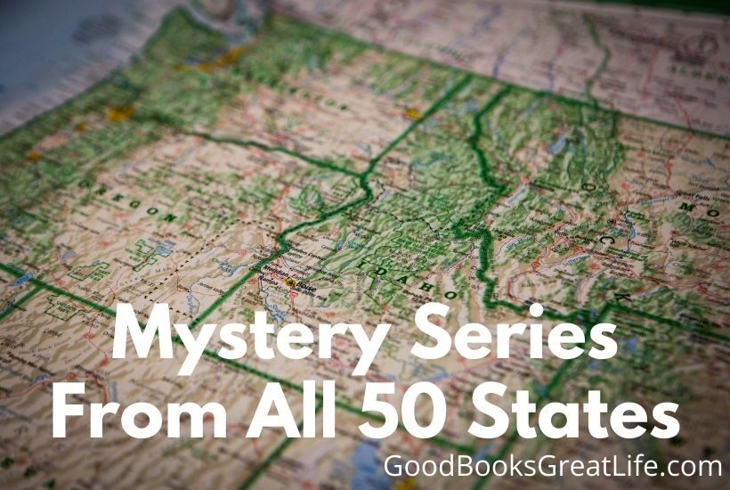 Map of northwest United States at an angle with the words mystery series from all 50 states