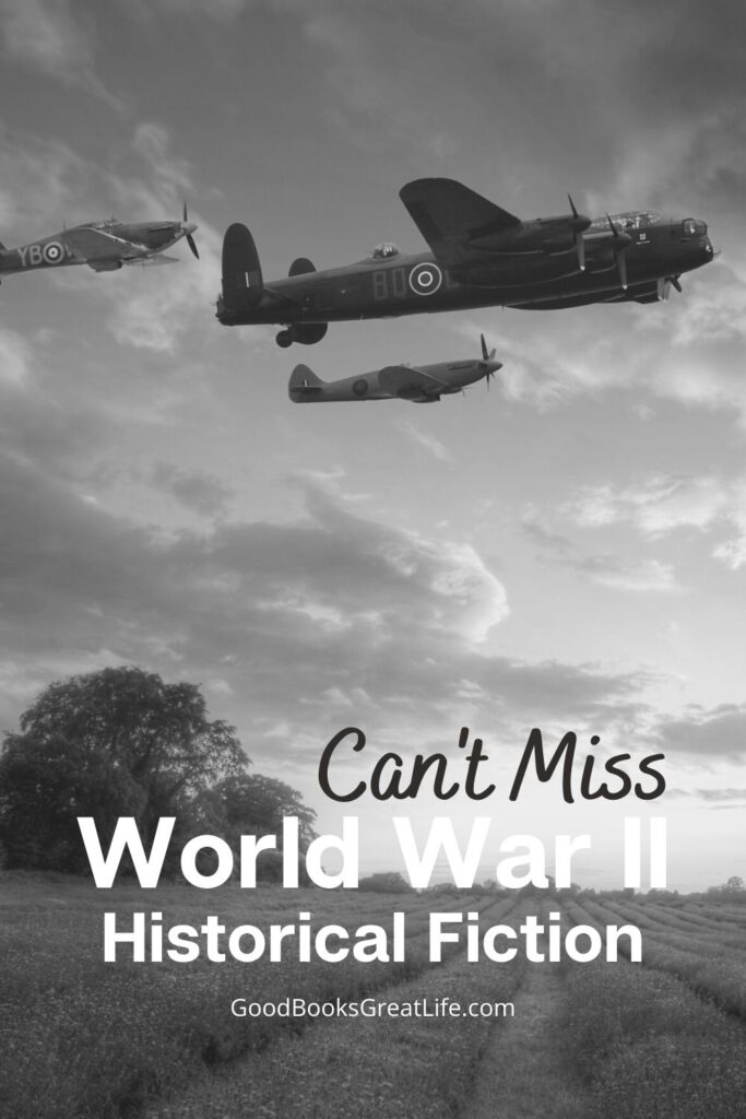 The words Can't MissWorld War Two Historical Fiction over a black & white photo of war airplanes flying over a field.
