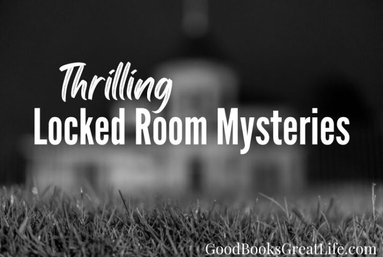Blurred haunted hotel in the background with the text Thrilling Locked Room Mysteries