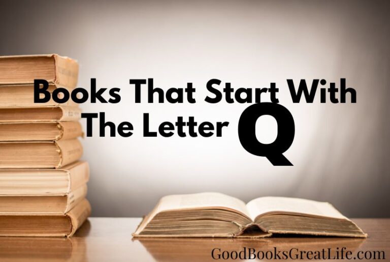 A stack of books off to one side and an open book with the words books that start with the letter Q