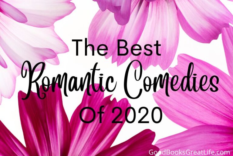 The words the best romantic comedies of 2020 over a background with close-up photos of pink and magenta daisy petals